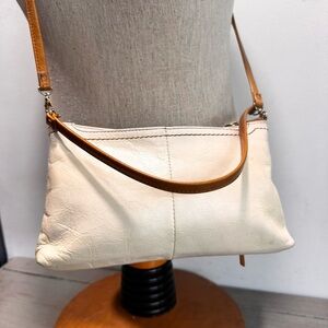 HOBO Cream Leather Crossbody with Tan Strap